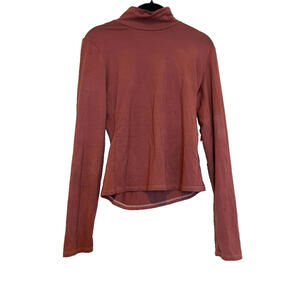 Reformation sz S mock neck long sleeve shirt brown/orange stretchy #2026